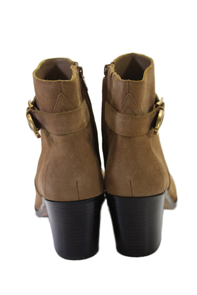 Paige Womens Suede Belted Gold Tone Ankle Boots Brown Size 9
