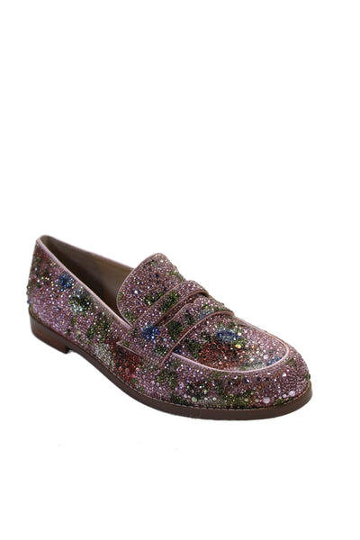 Betsey Johnson Womens Slip On Round Toe Crystal Floral Loafers Pink Size 9.5