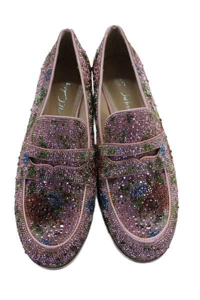 Betsey Johnson Womens Slip On Round Toe Crystal Floral Loafers Pink Size 9.5