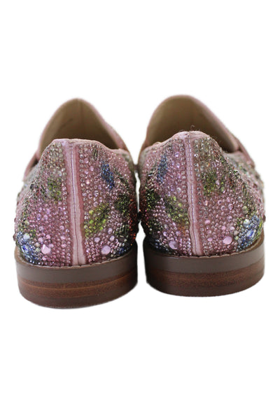 Betsey Johnson Womens Slip On Round Toe Crystal Floral Loafers Pink Size 9.5