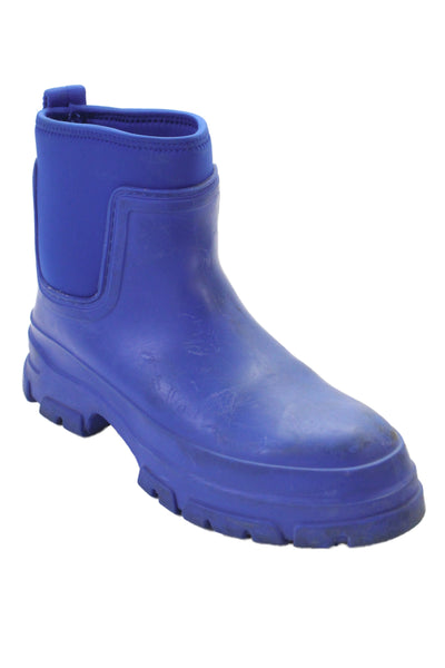 Zara Womens Slip On Block Heel Rubber Ankle Rain Boots Blue Size 41