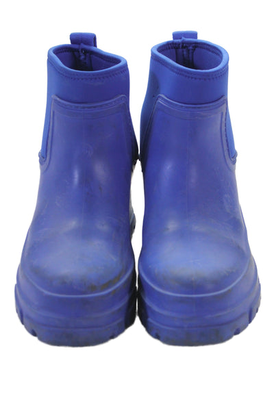 Zara Womens Slip On Block Heel Rubber Ankle Rain Boots Blue Size 41