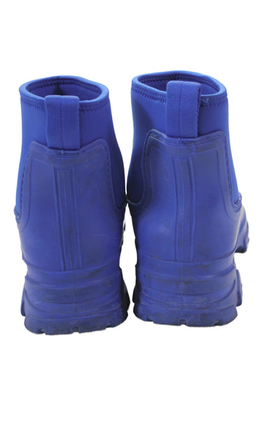 Zara Womens Slip On Block Heel Rubber Ankle Rain Boots Blue Size 41