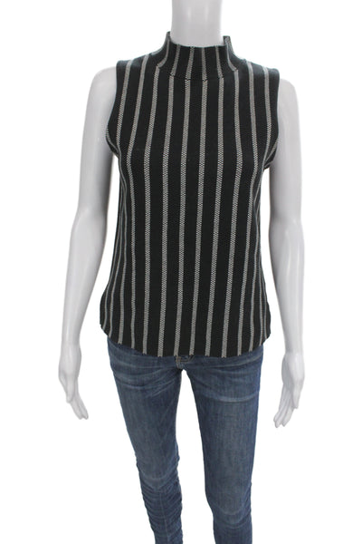 Moth Anthropologie Women Basic Striped Mock Neck Tank Black Size S