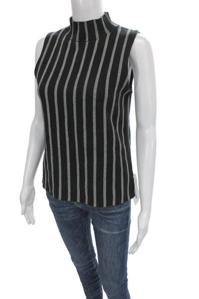 Moth Anthropologie Women Basic Striped Mock Neck Tank Black Size S