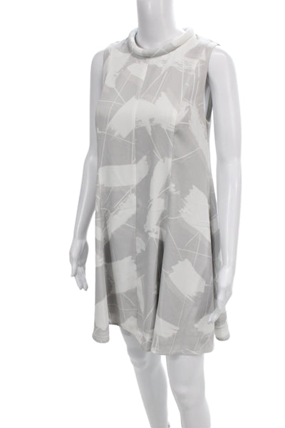Keepsake Womens Gray Mockneck Shift Dress Sleeveless Mini Graphic Print Size S