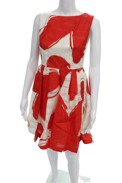 Alice + Olivia Womens Fit & Flare Mini Floral Red Dress Sleeveless Size 0