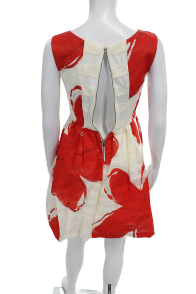 Alice + Olivia Womens Fit & Flare Mini Floral Red Dress Sleeveless Size 0