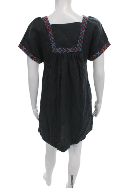 Madewell Womens Kaftan Dress Black Linen Square Neck Short Sleeve Size XS