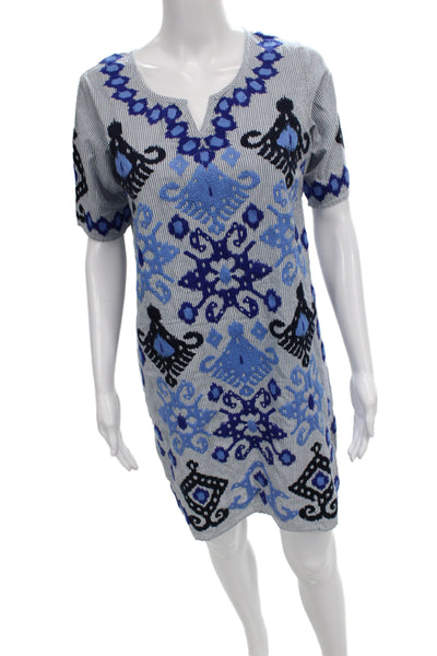 Rose And Rose Womens Black Kaftan Dress V-Neck Cotton Boho Knee Size S