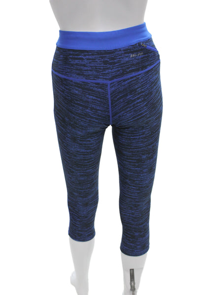 Nike Women Capri Leggings Blue Striped Zip Sports Size XS
