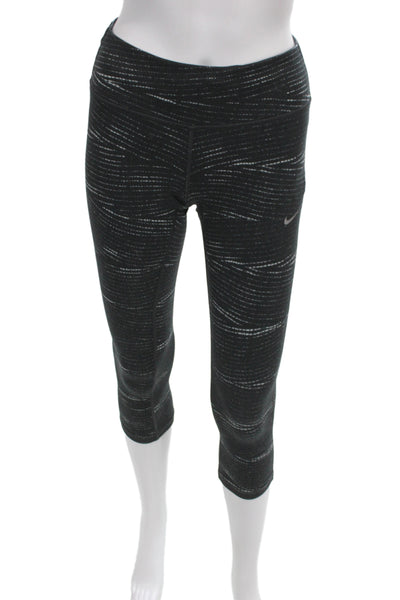 Nike Womens Black Striped Capri Leggings Polyester Spandex Size XS