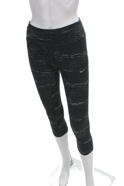 Nike Womens Black Striped Capri Leggings Polyester Spandex Size XS