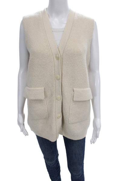 Zara Women Beige V-Neck Button Solid Sleeveless Vest Size S