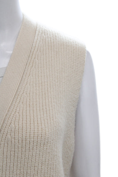Zara Women Beige V-Neck Button Solid Sleeveless Vest Size S