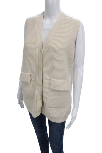 Zara Women Beige V-Neck Button Solid Sleeveless Vest Size S
