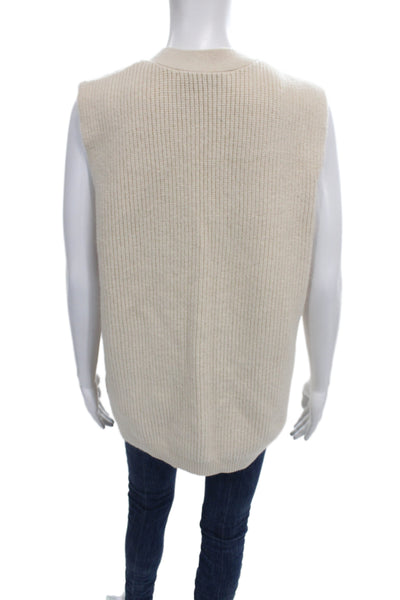 Zara Women Beige V-Neck Button Solid Sleeveless Vest Size S