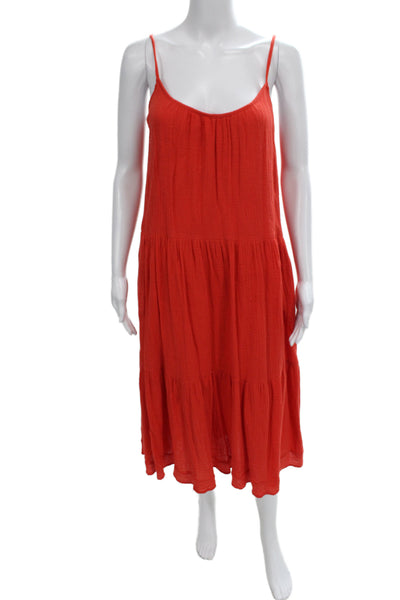 Mikoh Womens Slip Dress Red 100% Cotton Sleeveless Midi Beach Size PS