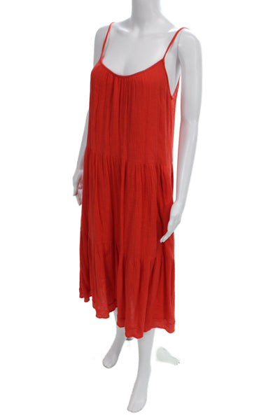 Mikoh Womens Slip Dress Red 100% Cotton Sleeveless Midi Beach Size PS