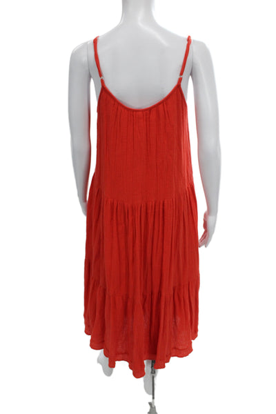 Mikoh Womens Slip Dress Red 100% Cotton Sleeveless Midi Beach Size PS