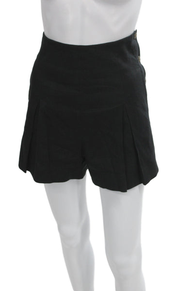 Vince Unisex Shorts Black Button Linen Blend Size 2