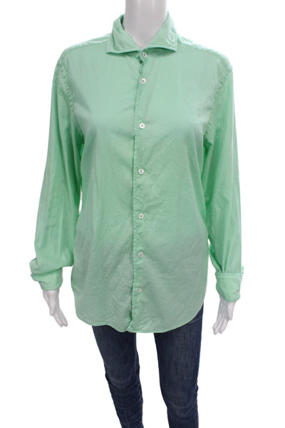 Fedeli Womens Collared Long Sleeve Green Basic Button-Up Top Size M