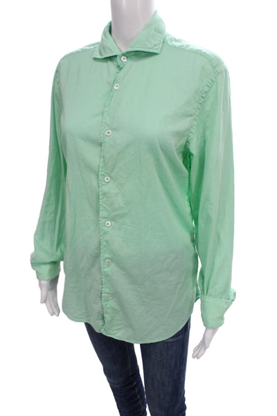 Fedeli Womens Collared Long Sleeve Green Basic Button-Up Top Size M