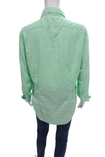 Fedeli Womens Collared Long Sleeve Green Basic Button-Up Top Size M