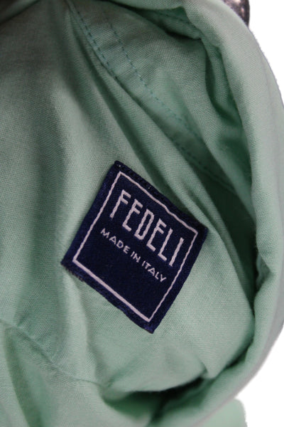 Fedeli Womens Collared Long Sleeve Green Basic Button-Up Top Size M