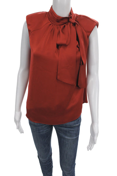 Ramy Brook Women Red High Neck Sleeveless Tie Neck Blouse Size S