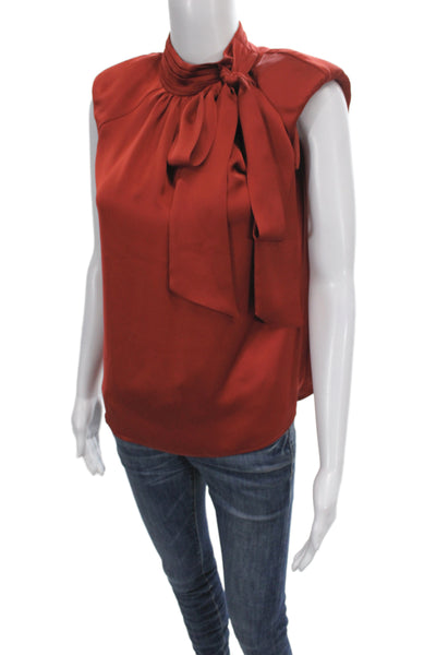 Ramy Brook Women Red High Neck Sleeveless Tie Neck Blouse Size S