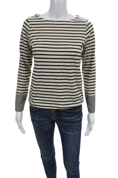 Nili Lotan Women Striped Crew Neck Basic T-Shirt Beige Long Sleeve Size XS