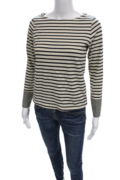 Nili Lotan Women Striped Crew Neck Basic T-Shirt Beige Long Sleeve Size XS