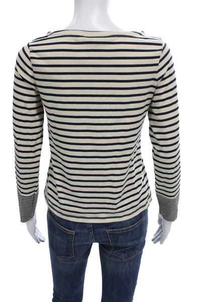Nili Lotan Women Striped Crew Neck Basic T-Shirt Beige Long Sleeve Size XS