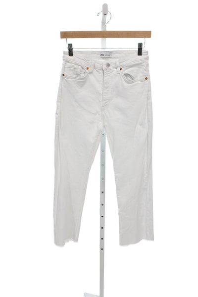 Zara Womens Ankle Cropped Skinny Jeans White Mid Rise Cotton Size 4