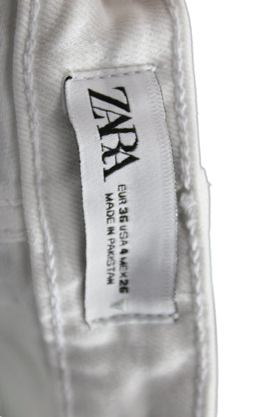 Zara Womens Ankle Cropped Skinny Jeans White Mid Rise Cotton Size 4