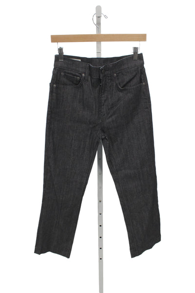 Zara Unisex High Waist Cropped Straight Jeans Black Button Size 4