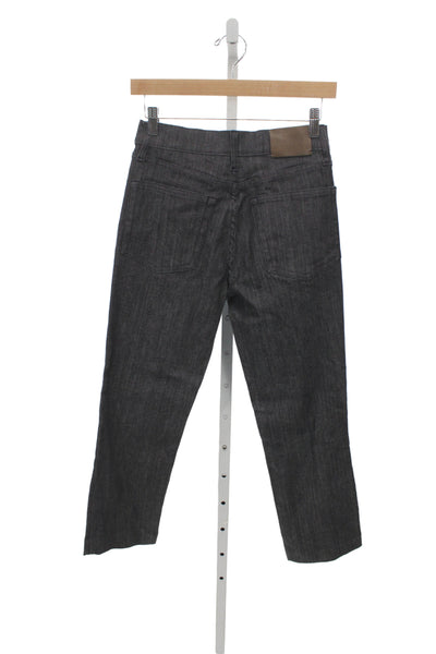 Zara Unisex High Waist Cropped Straight Jeans Black Button Size 4