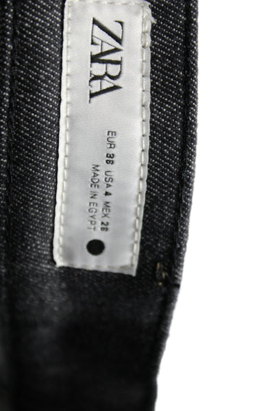 Zara Unisex High Waist Cropped Straight Jeans Black Button Size 4
