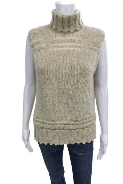 Escada Unisex Beige Sleeveless Turtleneck Sweater Vest Cotton Polyester Size 44