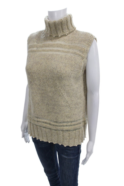 Escada Unisex Beige Sleeveless Turtleneck Sweater Vest Cotton Polyester Size 44