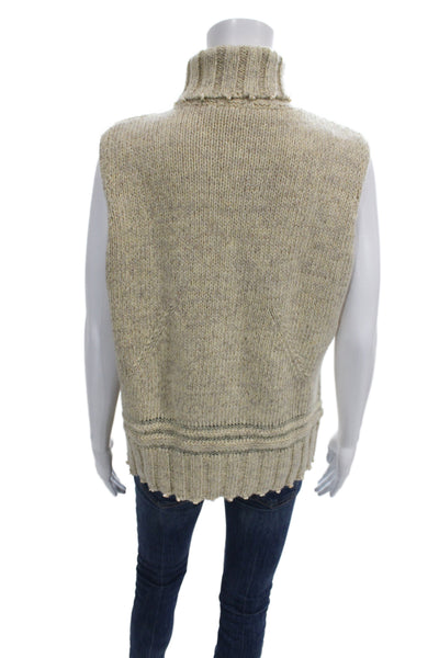 Escada Unisex Beige Sleeveless Turtleneck Sweater Vest Cotton Polyester Size 44
