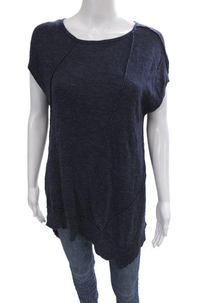 Eileen Fisher Women Tunic Dark Blue Short Sleeve Round Neck Linen Size M
