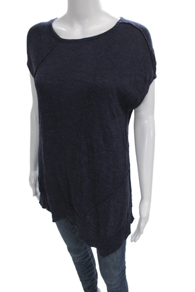Eileen Fisher Women Tunic Dark Blue Short Sleeve Round Neck Linen Size M