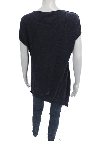 Eileen Fisher Women Tunic Dark Blue Short Sleeve Round Neck Linen Size M