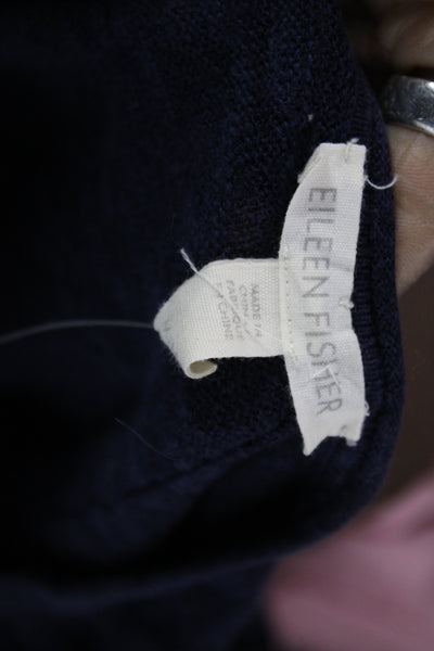 Eileen Fisher Women Tunic Dark Blue Short Sleeve Round Neck Linen Size M