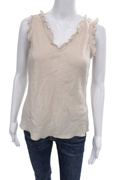 Neiman Marcus Womens Beige Silk V Neck Sleeveless Tank Classic Size S
