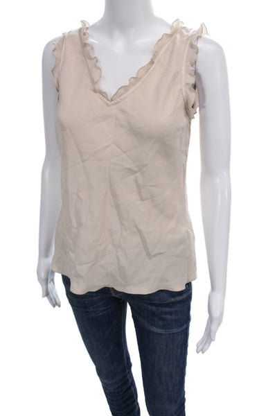 Neiman Marcus Womens Beige Silk V Neck Sleeveless Tank Classic Size S
