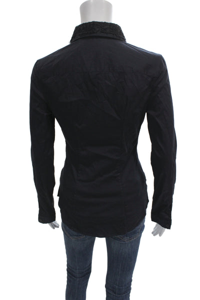 Prada Women Collared Button-Up Long Sleeve Black Cotton Blend Blouse Size 38