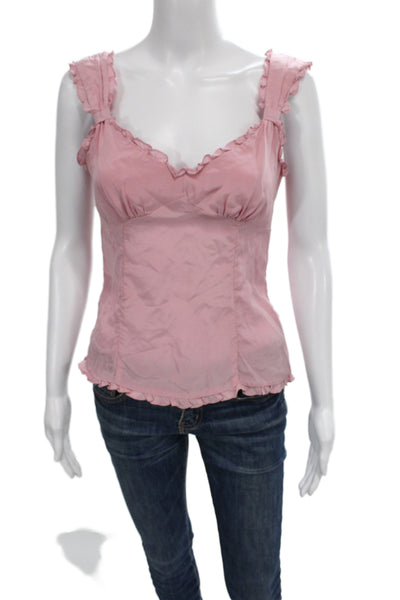 Nanette Lepore Women Pink Silk V-Neck Sleeveless Designer Blouse Size 2